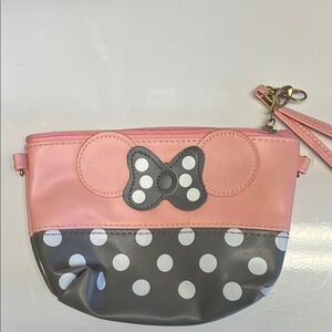 Pink and Gray Polka Dot Wristlet Cosmetic Bag